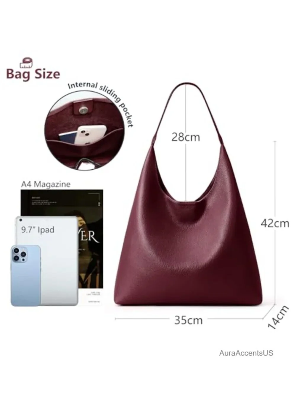 KALIDI Slouchy Hobo Bag Vegan Leather Shoulder Tote Everyday Weekender